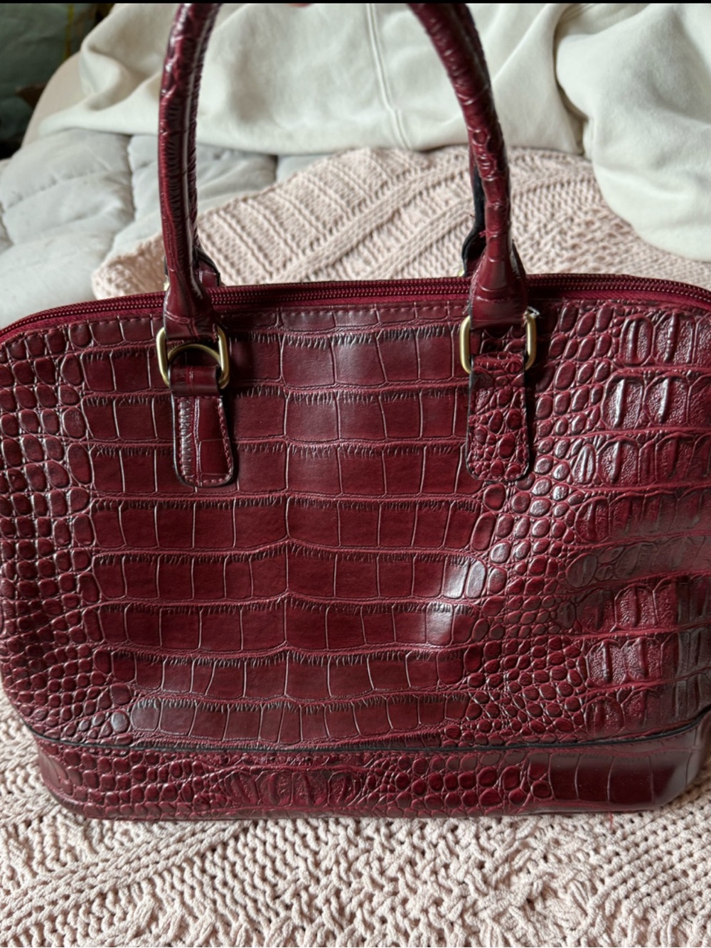 Women's Bueno Croc-Embossed Satchel Bag - Burgundy